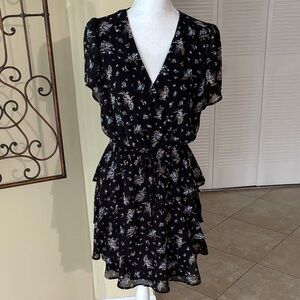 Trixxi Black Floral Ruffle Dress